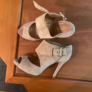 Womens suede peep toe heels